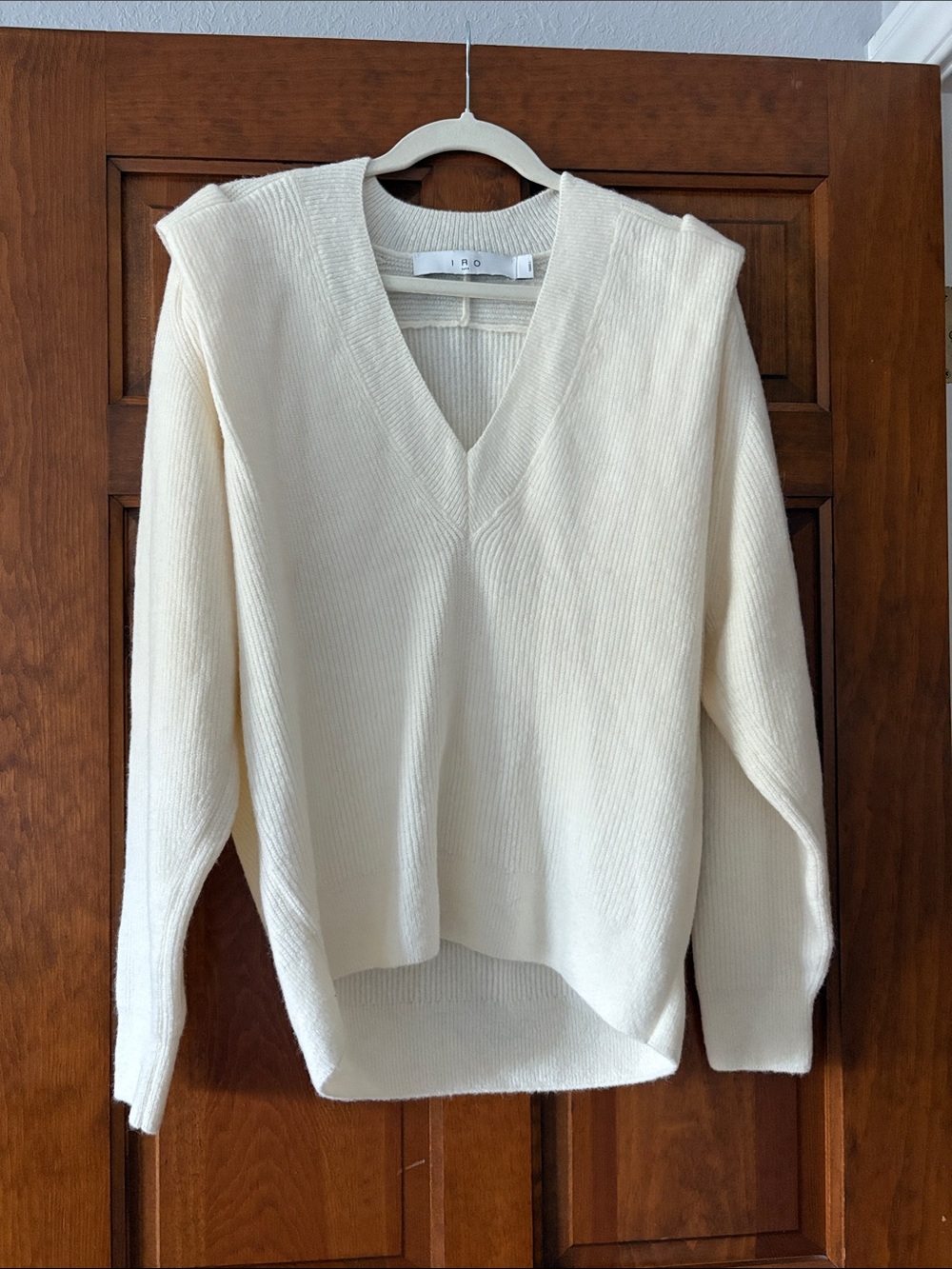 IRO Cream V-Neck Ribbed Knit Sweater